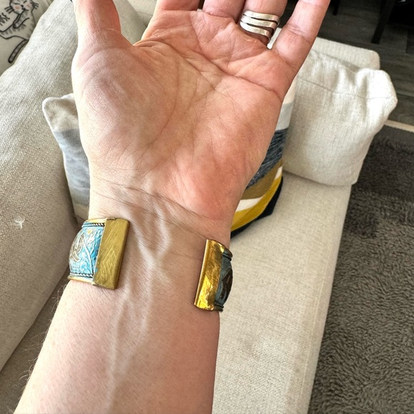 Artisan Nepal Brass Painted Elephant Cuff Bracelet - Picture 7 of 7